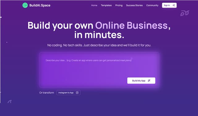 Build AI build your own online business in minutes.