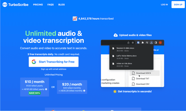 Turboscribe Unlimited audio & video transcription