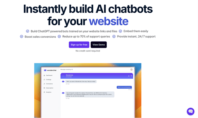 Wonderchat instantly build AI chatbots for your website