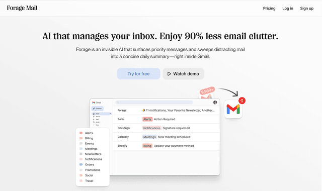 Forage Mail: AI that manages your inbox. Enjoy 90% less email clutter.