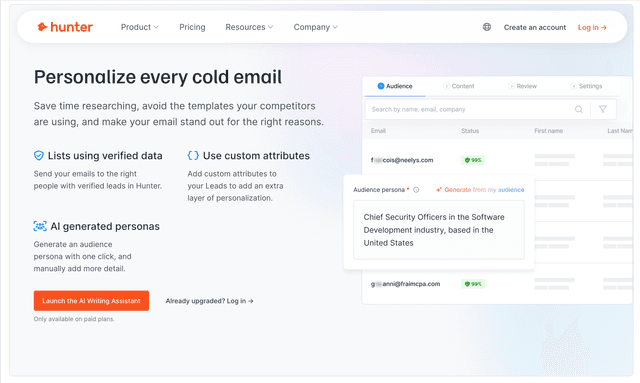 Hunter: Personalize every cold email
