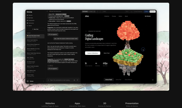 Omma :Create 3D, apps, and websites with parallel agents