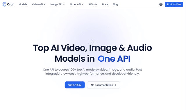 Crun AI :Top AI Video, Image & Audio Models in One API