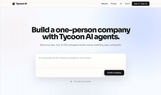 Tycoon AI :Build a one-person company with Tycoon AI agents.
