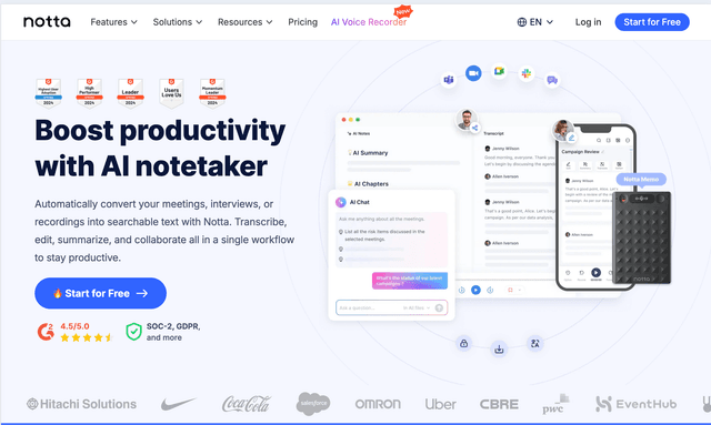 Notta: Boost productivity with AI notetaker