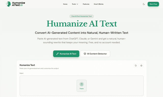 Humanize AI Text.io :Convert AI-Generated Content into Natural, Human-Written Text