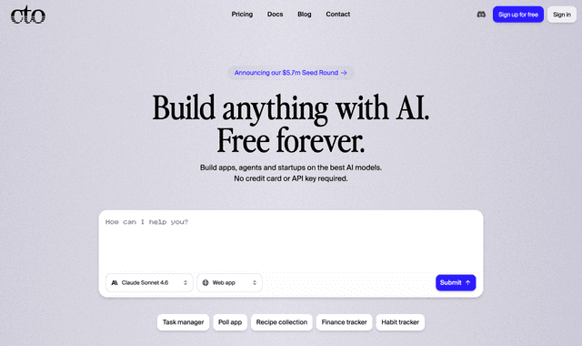 Cto.new :Build anything with AI. Free forever.