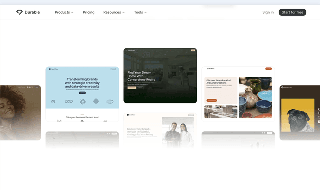 Durable :Create a professional business website in seconds
