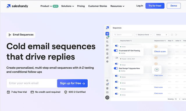 Saleshandy :Cold email sequences that drive replies