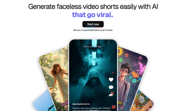Autopilotshorts: Generate faceless video shorts easily with AI that go viral.