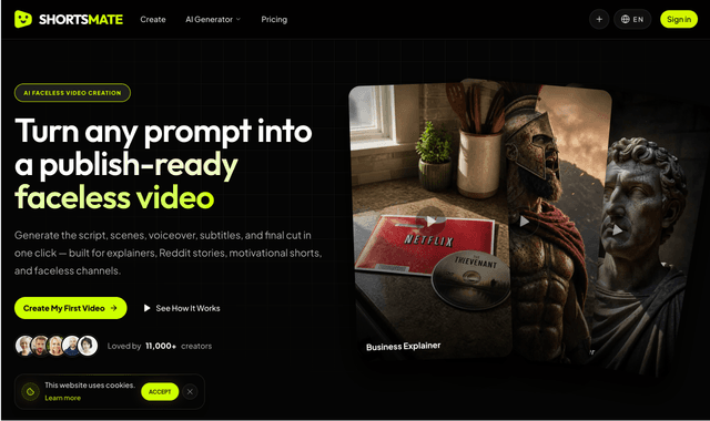 Shorts Mate AI :Turn any prompt into a publish-ready faceless video