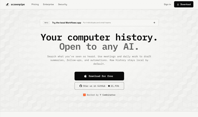 Screenpipe :Turn how people work in your company into AI agents