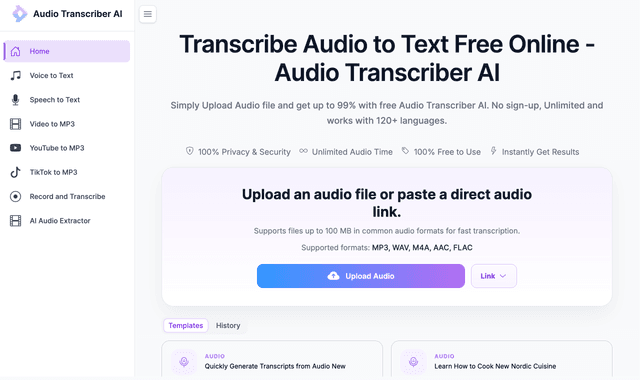 Audio Transcriber AI :Transcribe audio and video to text with AI free.