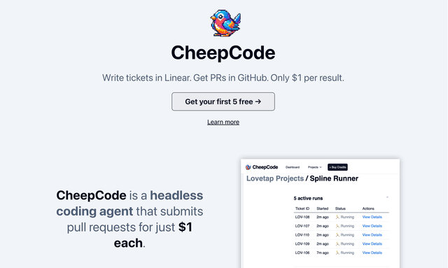 Cheepcode: Write tickets in Linear. Get PRs in GitHub. 