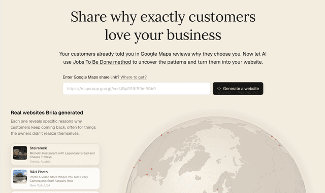 Brila.ai :One-page websites from real Google Maps reviews