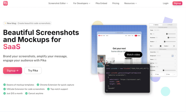 Pika: Beautiful Screenshots and Mockups for SaaS