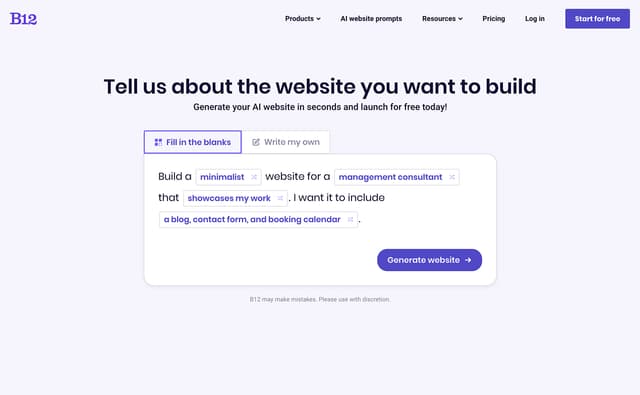 B12: Generate your AI website in seconds 