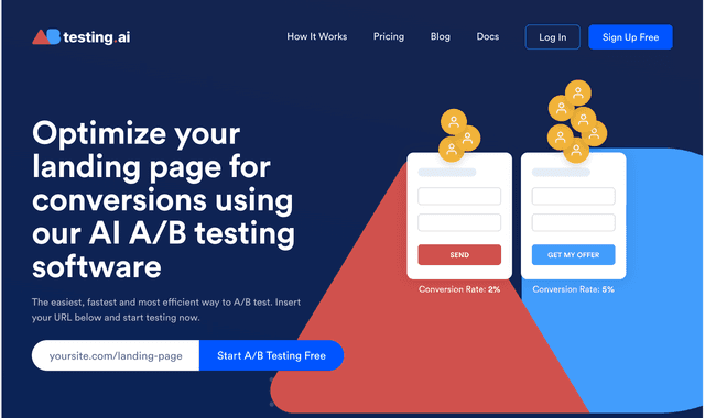 A Btesting.ai: Optimize your landing page for conversions using our AI A/B testing software