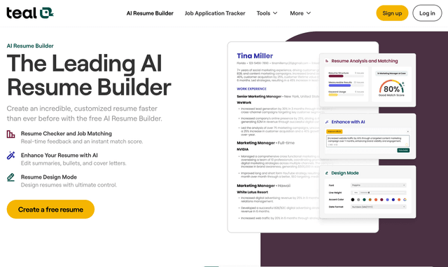 Teal: Create a professional ATS-friendly resume in minutes.