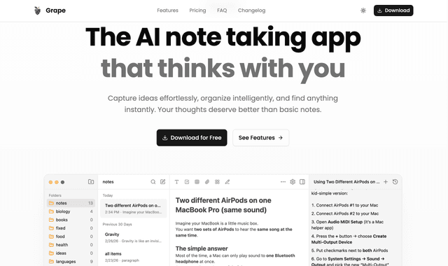 Grape: The AI note taking app that thinks with you