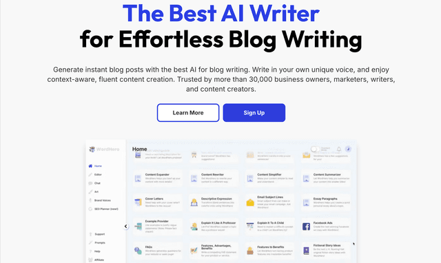 Wordhero : The Best AI writer for effortless blog writing