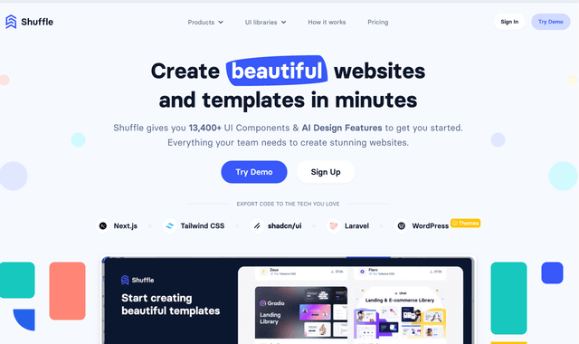 Shuffle :Create beautiful websites and templates in minutes
