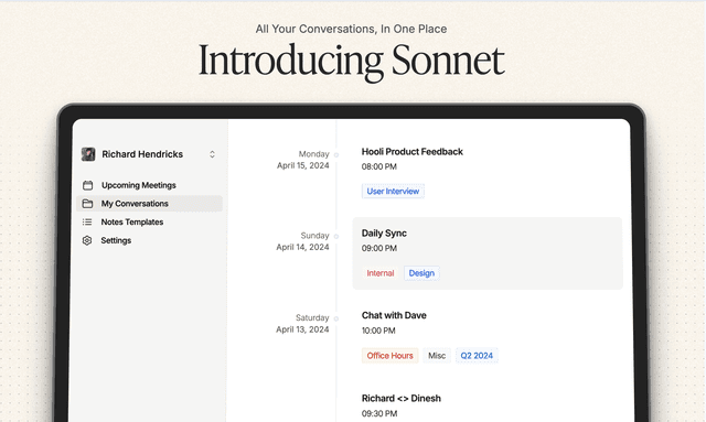 Sonnetai: The Preferred AI Notetaker that understands relationships in context for founder.