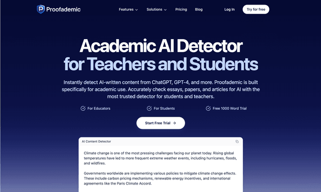 Proofademic: Academic AI Detector for Teachers and Students