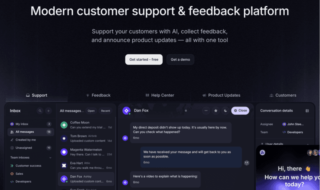 Featurebase :Modern customer support & feedback platform.
