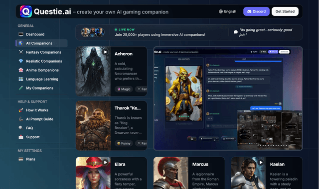 Questie AI :Create custom AI gaming companions with voice chat and live screenshare.