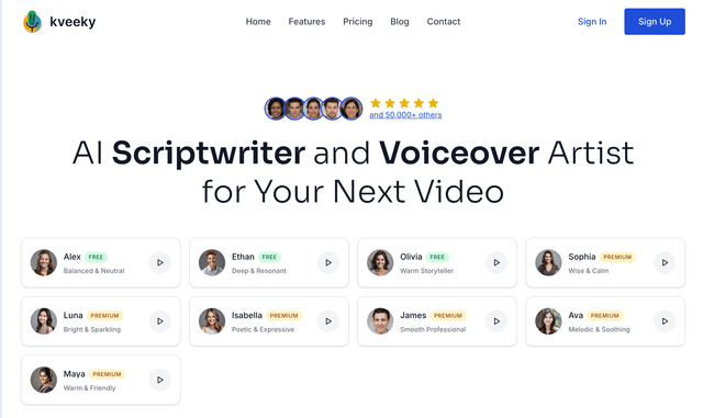 Kveeky:AI Scriptwriter and Voiceover Artist for Your Next Video