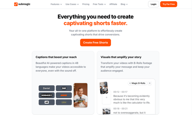 Submagic :Create viral shorts in seconds with AI