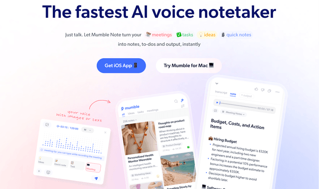 Mumble Note :The fastest AI voice notetaker