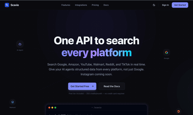 Scavio AI :One API to search every platform