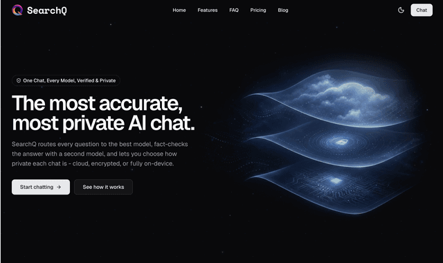 Search Q: One chat, every AI model, verified and private.