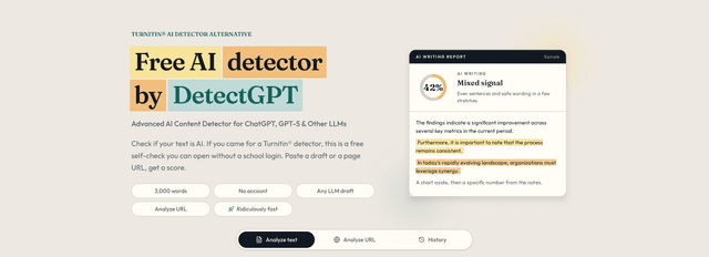 DetectGPT is a free online AI writing checker.