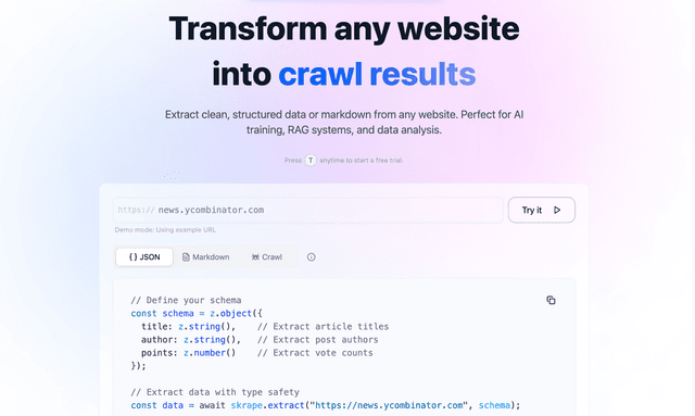 Skrape AI: Transform any website into crawl results