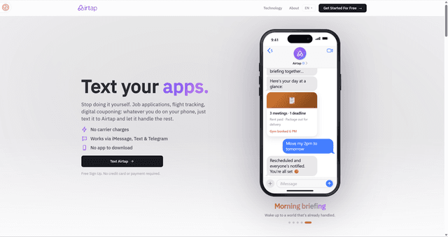 Airtap: Text your apps. Morning Briefing
