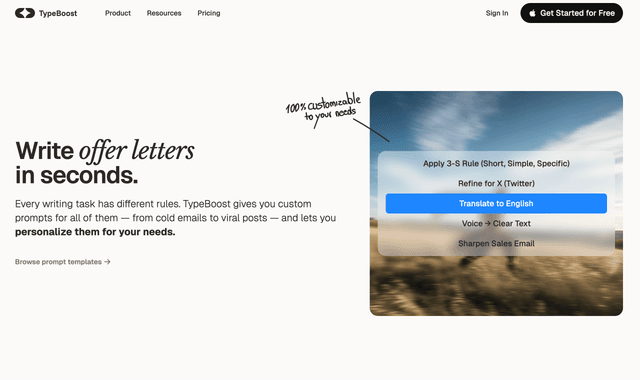 Typeboost AI: Write offer letters in seconds.