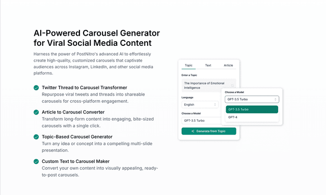 Post Nitro AI powered carousel generator 