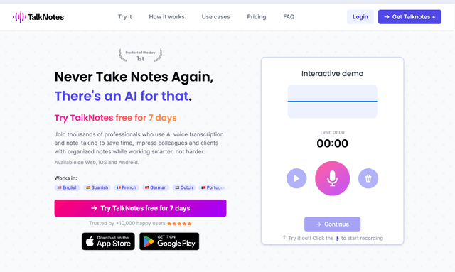 Talk Notes: Turn your voice memos into clear content.