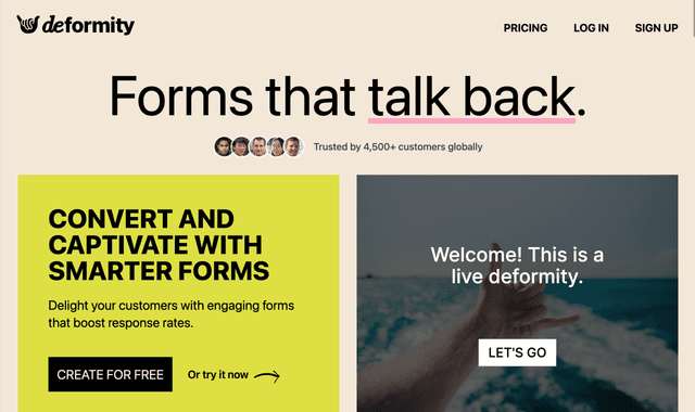 Deformity: AI-driven forms that break the mold. Unlimited responses for free forever.