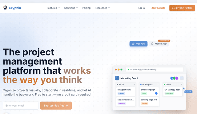 Gryphin :Manage projects visually with AI, sprints, and real-time collaboration