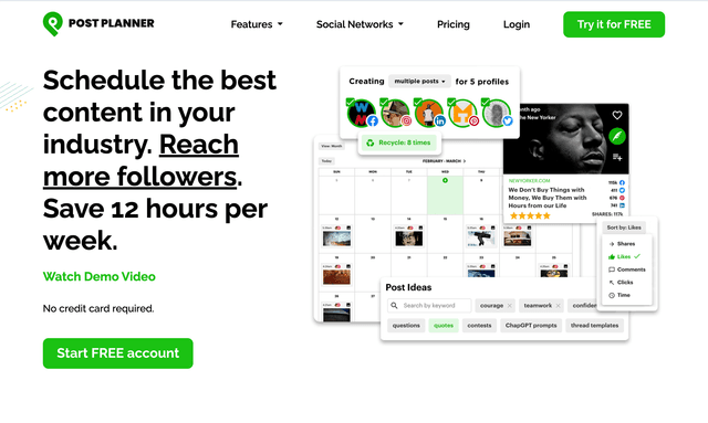 Post Planner : Schedule the best content in your industry. Reach more followers. Save 12 hours per week.