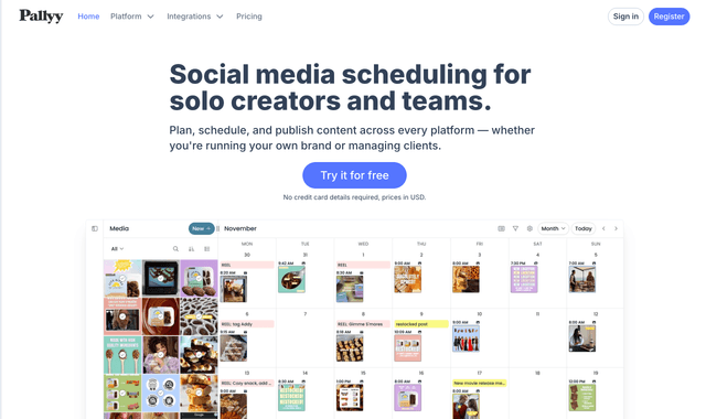 Pallyy: Social media scheduling for solo creators and teams.