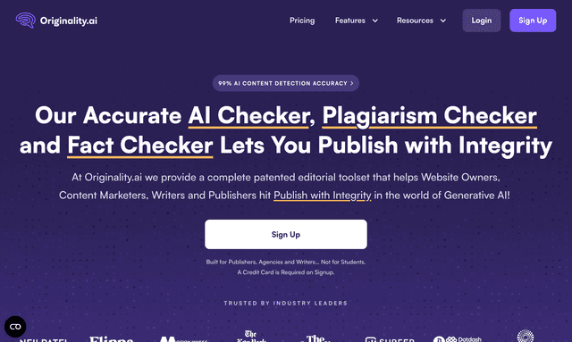 Originality :AI content detection and plagiarism checking for publishers, marketers, and writers.