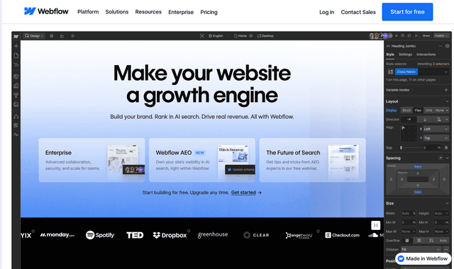Webflow is a no-code website builder
