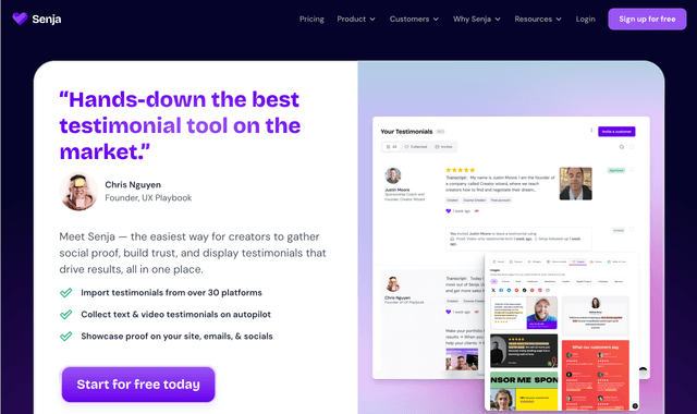 Senja :Collect, manage, and share customer testimonials.