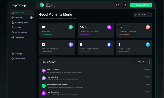 Promap AI: The AI recruiting tool for Startups and Small businesses.