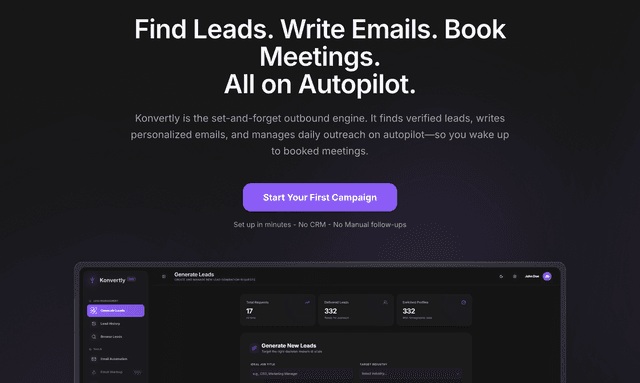 konvertly: Find Leads. Write Emails. Book Meetings. All on Autopilot.